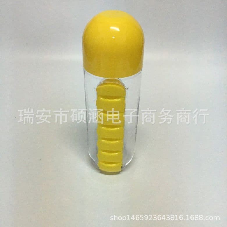 image-Creative with medicine box cup with seven-day portable medicine box Two in one outdoor carrying water bottle Pill cup