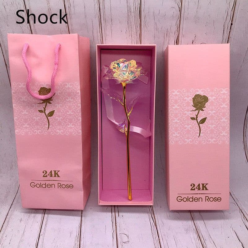 image-24K Luminous Color Gold Rose Flower Set