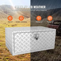 image-VEVOR Underbody Truck Box, 36"×24"×24" Pickup Storage Box, Heavy Duty Aluminum Diamond Plate Tool Box with Lock and Keys, Waterproof Trailer Storage Box with T-Handle Latch for Truck, Van, Trailer