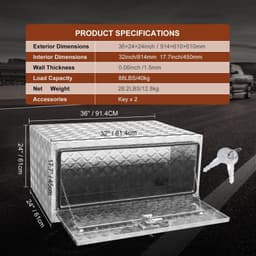 image-VEVOR Underbody Truck Box, 36"×24"×24" Pickup Storage Box, Heavy Duty Aluminum Diamond Plate Tool Box with Lock and Keys, Waterproof Trailer Storage Box with T-Handle Latch for Truck, Van, Trailer