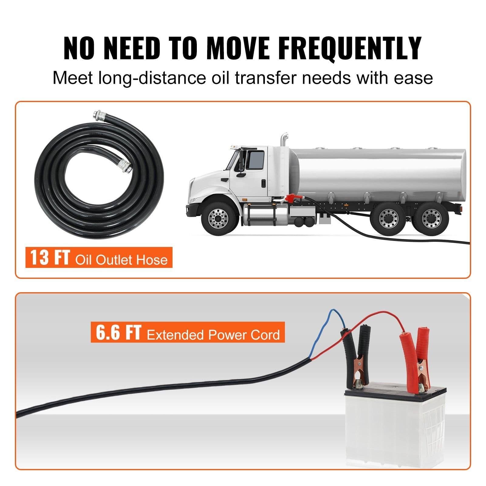 image-VEVOR Diesel Fuel Transfer Pump Kit,10 GPM 12V DC Portable Electric Self-Priming Fuel Transfer Extractor Pump Kit with Automatic Shut-off Nozzle Hose for Diesel, Kerosene, Machine, Transformer Oil