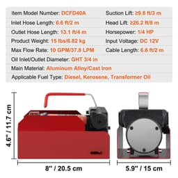 image-VEVOR Diesel Fuel Transfer Pump Kit,10 GPM 12V DC Portable Electric Self-Priming Fuel Transfer Extractor Pump Kit with Automatic Shut-off Nozzle Hose for Diesel, Kerosene, Machine, Transformer Oil