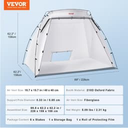 image-VEVOR Portable Paint Booth, Larger Spray Paint Tent with Built-in Floor & Mesh Screen, Painting Tent Station for Furniture DIY Hobby Tool, 7.5x5.2x5.2ft Spray Paint Shelter