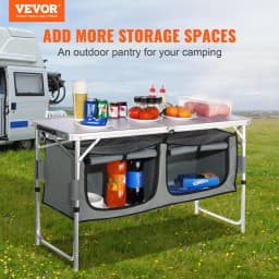 image-VEVOR Camping Kitchen Table, Quick set-up Folding Camping Table with A Carrying Bag, 3 Adjustable Heights, MDF Camping Table, Ideal for Outdoor Picnics, BBQs, Camping, RV Traveling