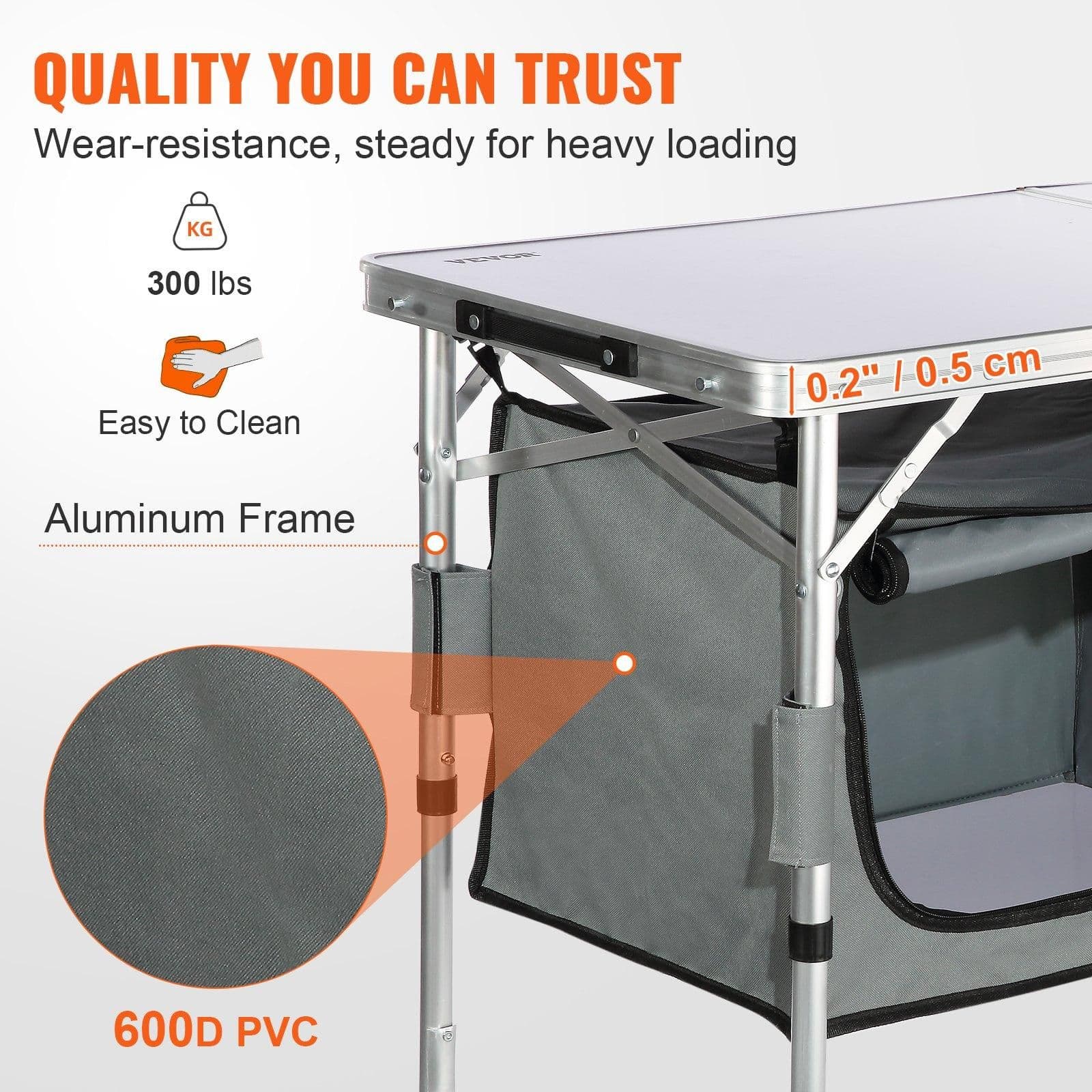 image-VEVOR Camping Kitchen Table, Quick set-up Folding Camping Table with A Carrying Bag, 3 Adjustable Heights, MDF Camping Table, Ideal for Outdoor Picnics, BBQs, Camping, RV Traveling