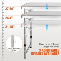 image-VEVOR Camping Kitchen Table, Quick set-up Folding Camping Table with A Carrying Bag, 3 Adjustable Heights, MDF Camping Table, Ideal for Outdoor Picnics, BBQs, Camping, RV Traveling