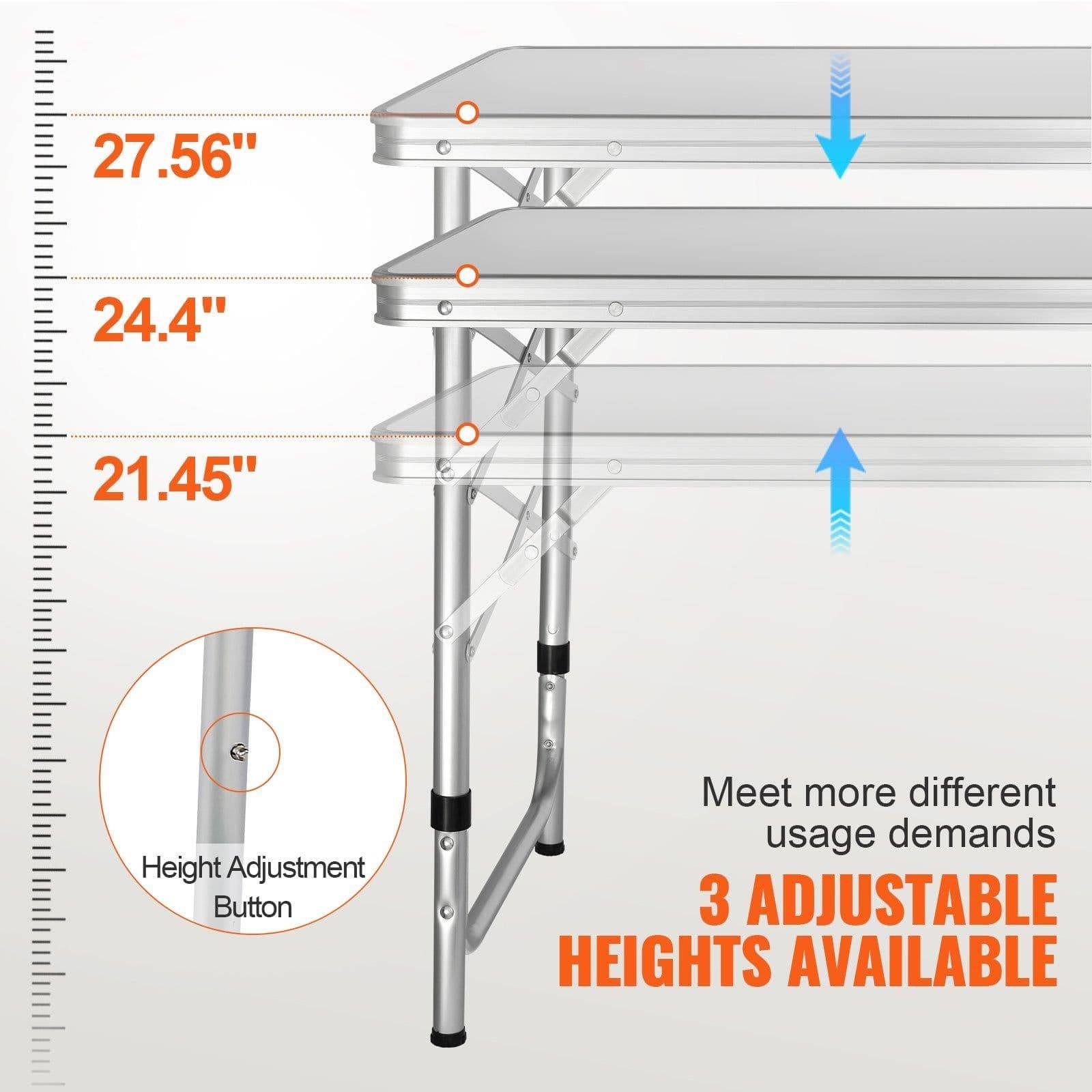 image-VEVOR Camping Kitchen Table, Quick set-up Folding Camping Table with A Carrying Bag, 3 Adjustable Heights, MDF Camping Table, Ideal for Outdoor Picnics, BBQs, Camping, RV Traveling