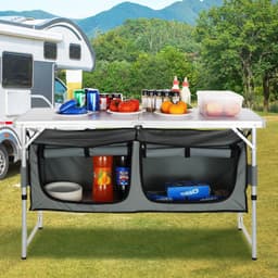 image-VEVOR Camping Kitchen Table, Quick set-up Folding Camping Table with A Carrying Bag, 3 Adjustable Heights, MDF Camping Table, Ideal for Outdoor Picnics, BBQs, Camping, RV Traveling