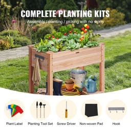 image-VEVOR Raised Garden Bed, 34 x 18 x 30 in Wooden Planter Box, Elevated Outdoor Planting Boxes with Legs, for Growing Flowers/Vegetables/Herbs in Backyard/Garden/Patio/Balcony, Burlywood