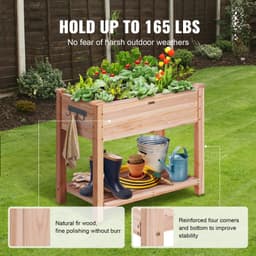 image-VEVOR Raised Garden Bed, 34 x 18 x 30 in Wooden Planter Box, Elevated Outdoor Planting Boxes with Legs, for Growing Flowers/Vegetables/Herbs in Backyard/Garden/Patio/Balcony, Burlywood