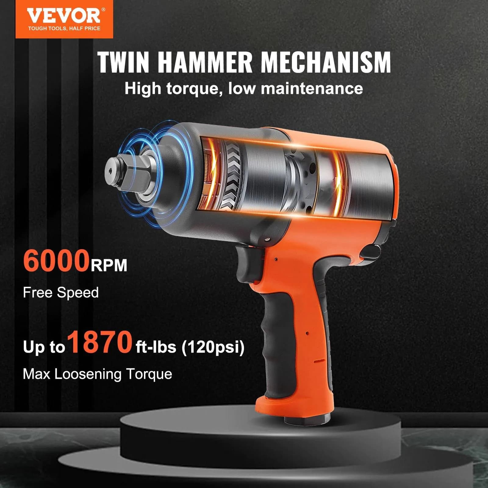 image-VEVOR Air Impact Wrench, 3/4-Inch Drive Air Impact Gun, Up to 1870ft-lbs Nut-busting Torque, Composite Pneumatic Impact Wrench for Auto Repairs and Maintenance Heavy Duty
