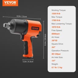 image-VEVOR Air Impact Wrench, 3/4-Inch Drive Air Impact Gun, Up to 1870ft-lbs Nut-busting Torque, Composite Pneumatic Impact Wrench for Auto Repairs and Maintenance Heavy Duty