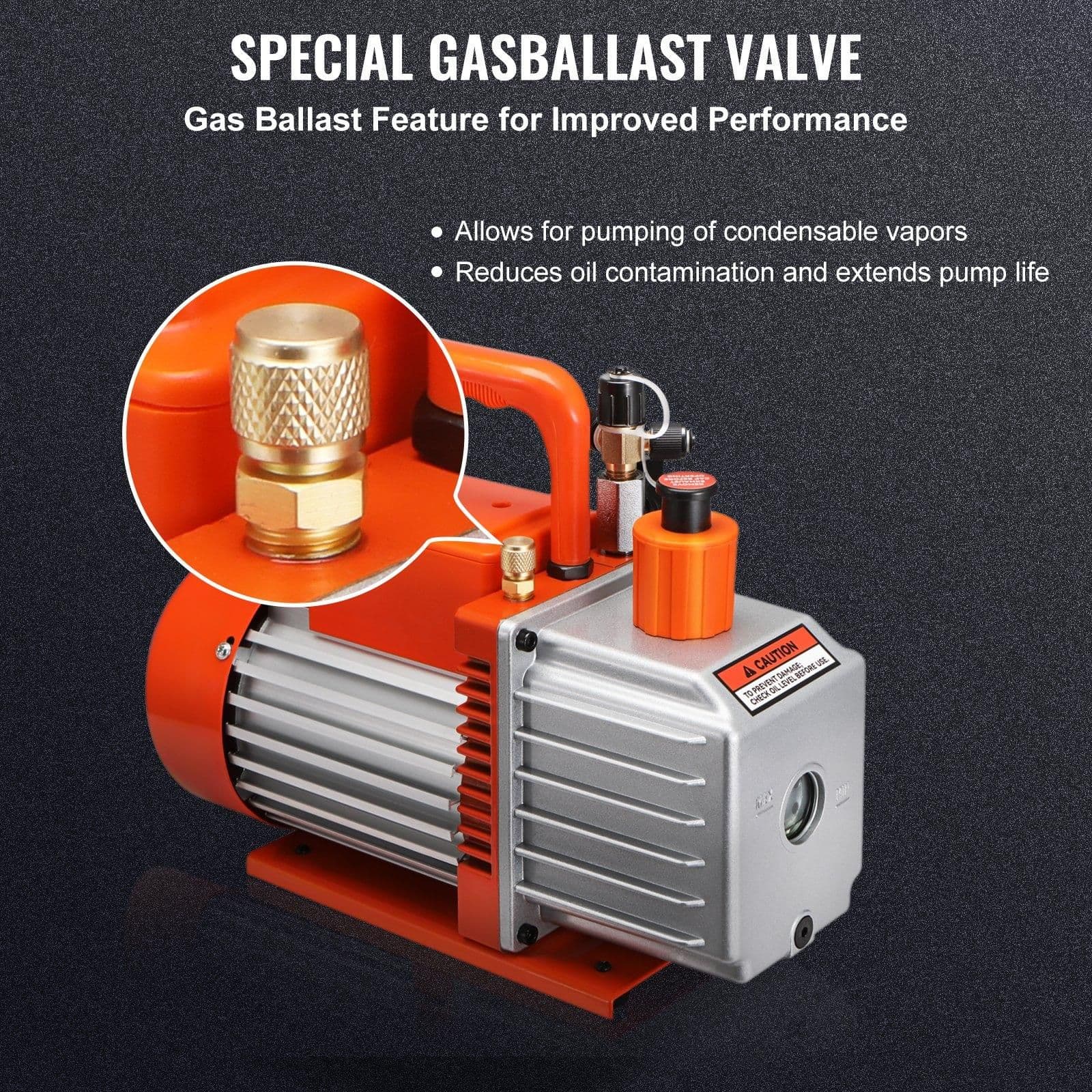 image-VEVOR 1/2 HP 2 Stage Rotary Vane Vacuum Pump, 5 CFM, 115V Air Conditioning Vacuum Pump, 1/4" SAE Male 3/8" SAE Male 1/2" ACME Male Inlet, for HVAC Repair, Refrigeration Maintenance, Resin Degassing