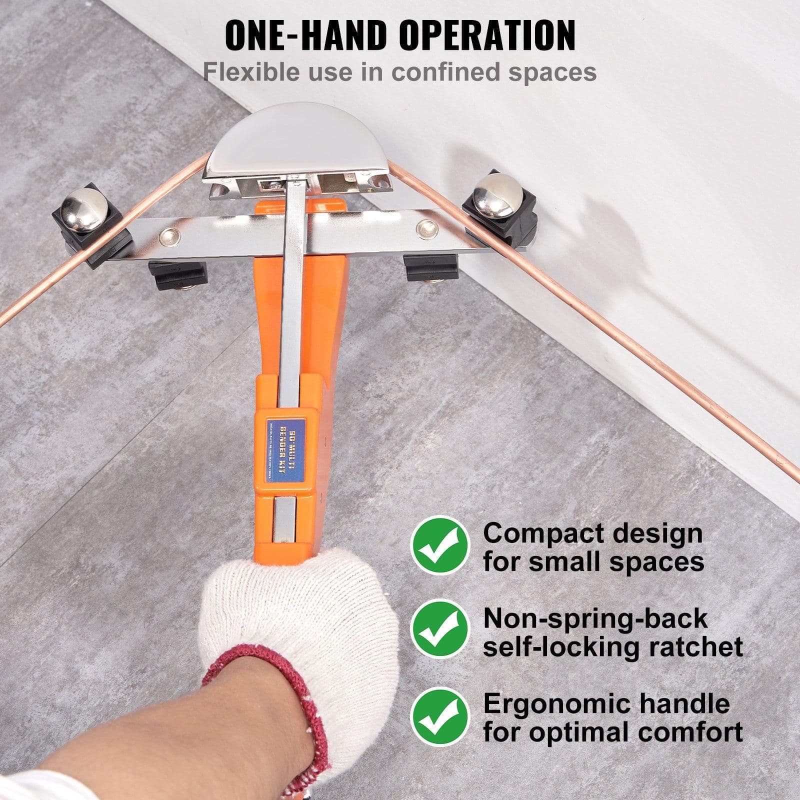 image-VEVOR Pipe Tube Bender, 1/4"-7/8" O.D. Ratcheting Tubing Bender, 90° Forward/Reverse Pipes Bending Tools with 7 Dies and Pipe Cutter for HVAC Air Conditioning Refrigerator Repair