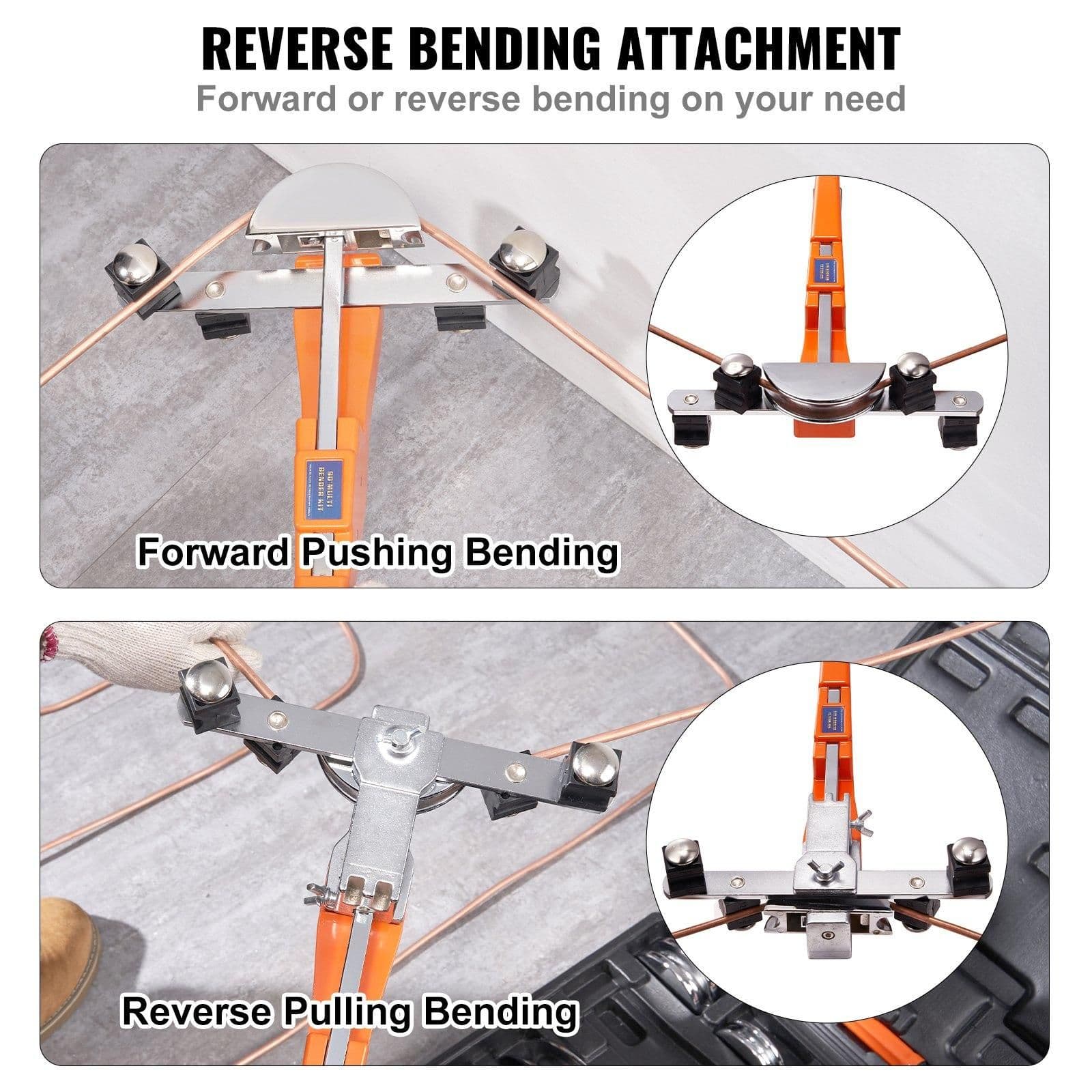 image-VEVOR Pipe Tube Bender, 1/4"-7/8" O.D. Ratcheting Tubing Bender, 90° Forward/Reverse Pipes Bending Tools with 7 Dies and Pipe Cutter for HVAC Air Conditioning Refrigerator Repair