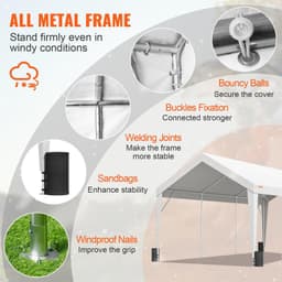 image-VEVOR Carport, 10x20 ft Heavy Duty Car Canopy Garage Boat Shelter Party Tent with 8 Reinforced Poles and 4 Weight Bags, UV Resistant Waterproof All-Season Tarp for SUV, F150, Car, Truck, Boat