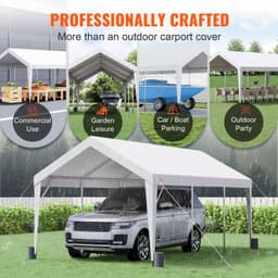 image-VEVOR Carport, 10x20 ft Heavy Duty Car Canopy Garage Boat Shelter Party Tent with 8 Reinforced Poles and 4 Weight Bags, UV Resistant Waterproof All-Season Tarp for SUV, F150, Car, Truck, Boat