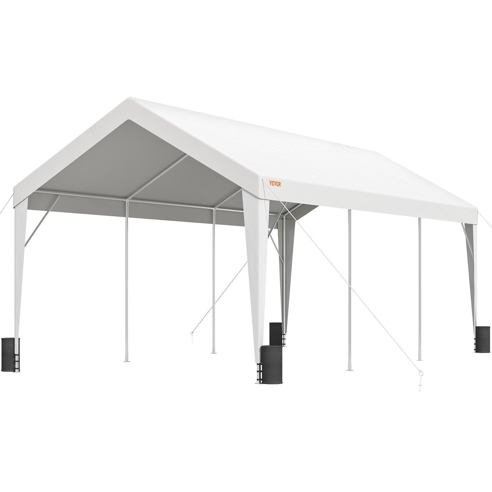 image-VEVOR Carport, 10x20 ft Heavy Duty Car Canopy Garage Boat Shelter Party Tent with 8 Reinforced Poles and 4 Weight Bags, UV Resistant Waterproof All-Season Tarp for SUV, F150, Car, Truck, Boat