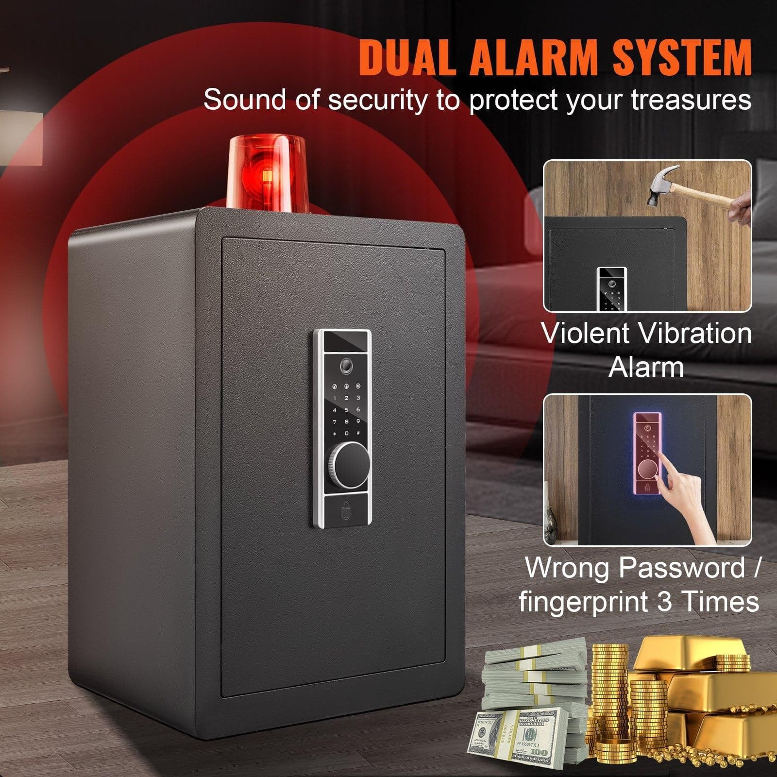 image-VEVOR Safe, 2.2 Cubic Feet Home Safe, Steel Security Safe with Fingerprint, Digital Keypad and 2 Keys, Cabinet Safe with Large Fire-proof Bag, Protect Cash, Gold, Jewelry, Documents, 15.8x13x23.6 inch