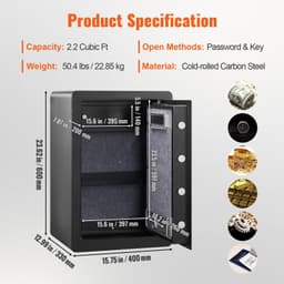 image-VEVOR Safe, 2.2 Cubic Feet Home Safe, Steel Security Safe with Fingerprint, Digital Keypad and 2 Keys, Cabinet Safe with Large Fire-proof Bag, Protect Cash, Gold, Jewelry, Documents, 15.8x13x23.6 inch