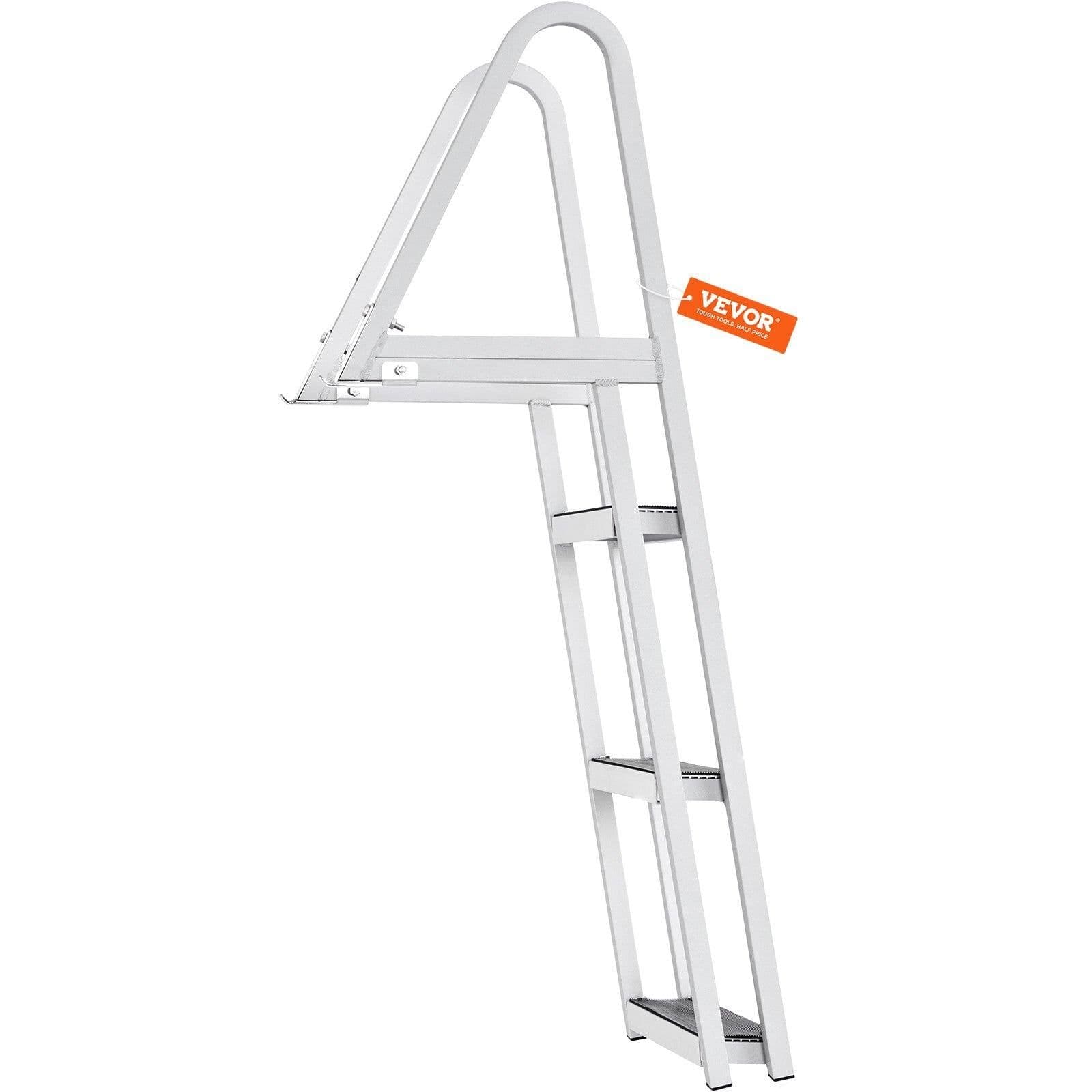 image-VEVOR Dock Ladder, Removable 3 Steps, 350 lbs Load Capacity, Aluminum Alloy Pontoon Boat Ladder with 4'' Wide Step & Nonslip Mat, Easy to Install for Ship/Lake/Pool/Marine Boarding