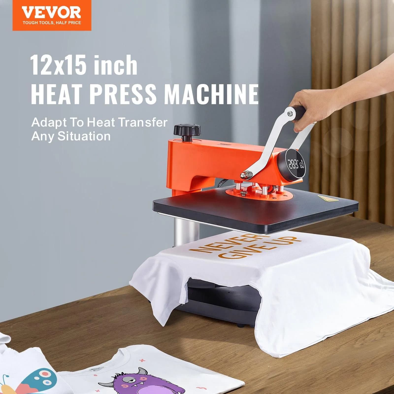 image-VEVOR 5-in-1 Heat Press Machine, 12" x 15" Fast Heating, 360 Swing Away Digital Sublimation Transfer, T-Shirt Vinyl Transfer Printer for Banners Canvas Bag Shirts Pillow Cups Caps Plates
