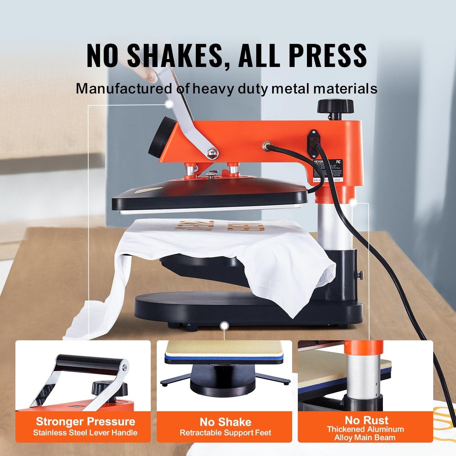 image-VEVOR 5-in-1 Heat Press Machine, 12" x 15" Fast Heating, 360 Swing Away Digital Sublimation Transfer, T-Shirt Vinyl Transfer Printer for Banners Canvas Bag Shirts Pillow Cups Caps Plates