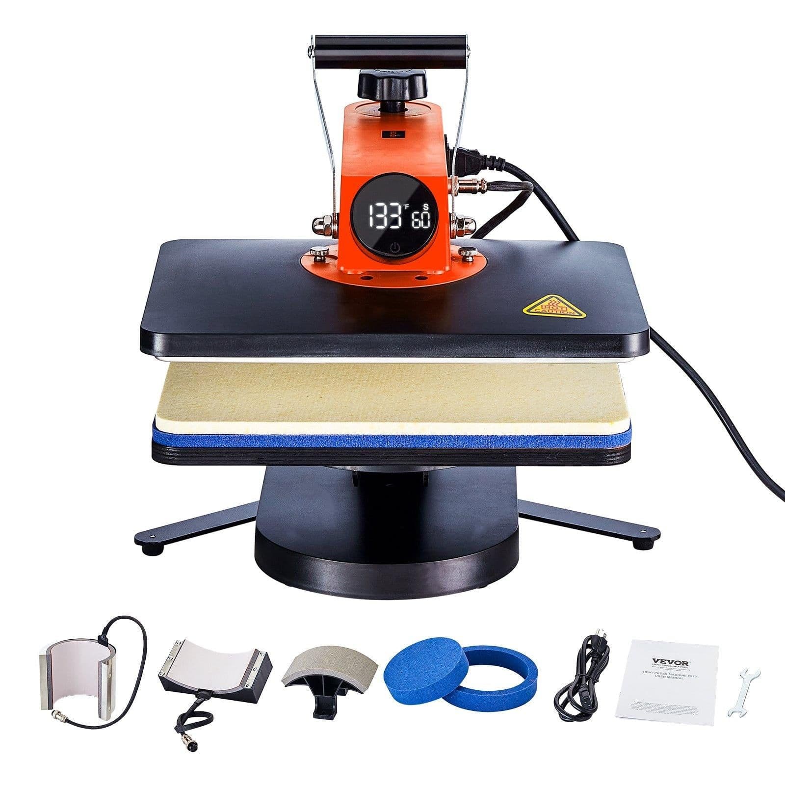image-VEVOR 5-in-1 Heat Press Machine, 12" x 15" Fast Heating, 360 Swing Away Digital Sublimation Transfer, T-Shirt Vinyl Transfer Printer for Banners Canvas Bag Shirts Pillow Cups Caps Plates