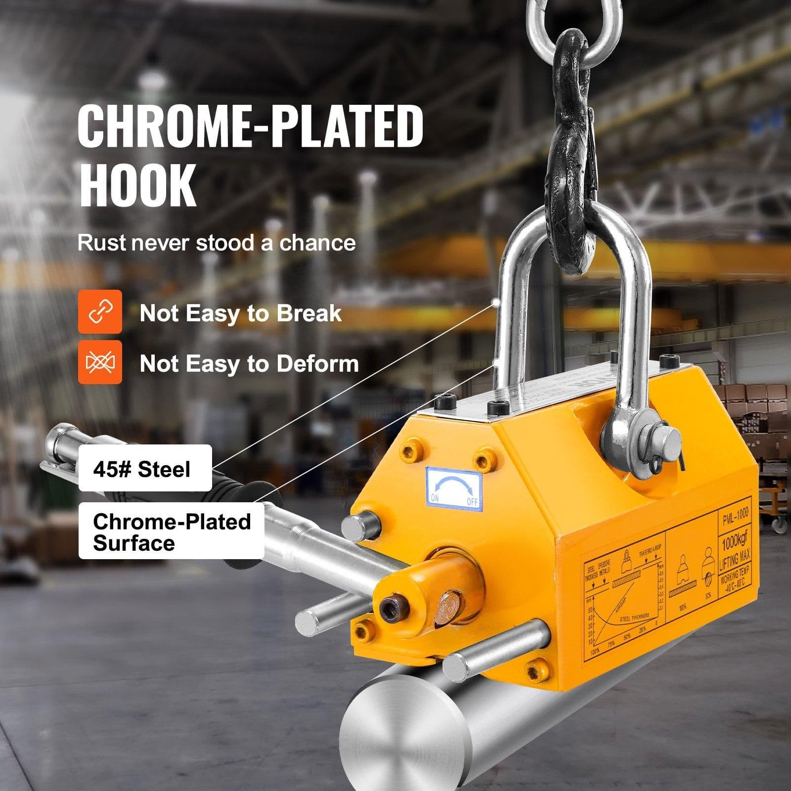 image-VEVOR Magnetic Lifter, 2200lbs/1000kg Pulling Capacity, 2.5 Safety Factor, Neodymium & Steel, Lifting Magnet with Release, Permanent Lift Magnets, Heavy Duty Magnet for Hoist, Shop Crane, Block, Board