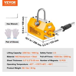 image-VEVOR Magnetic Lifter, 2200lbs/1000kg Pulling Capacity, 2.5 Safety Factor, Neodymium & Steel, Lifting Magnet with Release, Permanent Lift Magnets, Heavy Duty Magnet for Hoist, Shop Crane, Block, Board