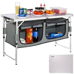 image-VEVOR Camping Kitchen Table, Quick set-up Folding Camping Table with A Carrying Bag, 3 Adjustable Heights, MDF Camping Table, Ideal for Outdoor Picnics, BBQs, Camping, RV Traveling