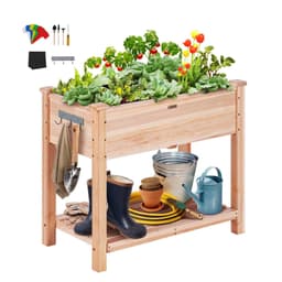 image-VEVOR Raised Garden Bed, 34 x 18 x 30 in Wooden Planter Box, Elevated Outdoor Planting Boxes with Legs, for Growing Flowers/Vegetables/Herbs in Backyard/Garden/Patio/Balcony, Burlywood
