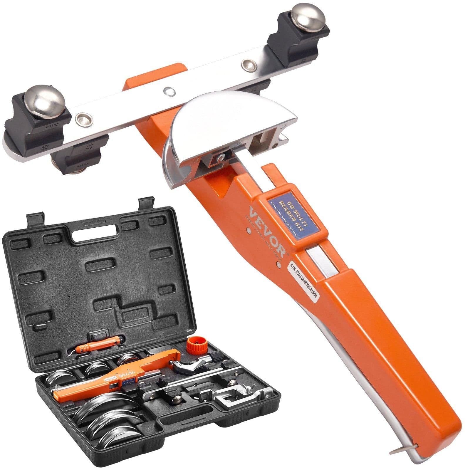 image-VEVOR Pipe Tube Bender, 1/4"-7/8" O.D. Ratcheting Tubing Bender, 90° Forward/Reverse Pipes Bending Tools with 7 Dies and Pipe Cutter for HVAC Air Conditioning Refrigerator Repair