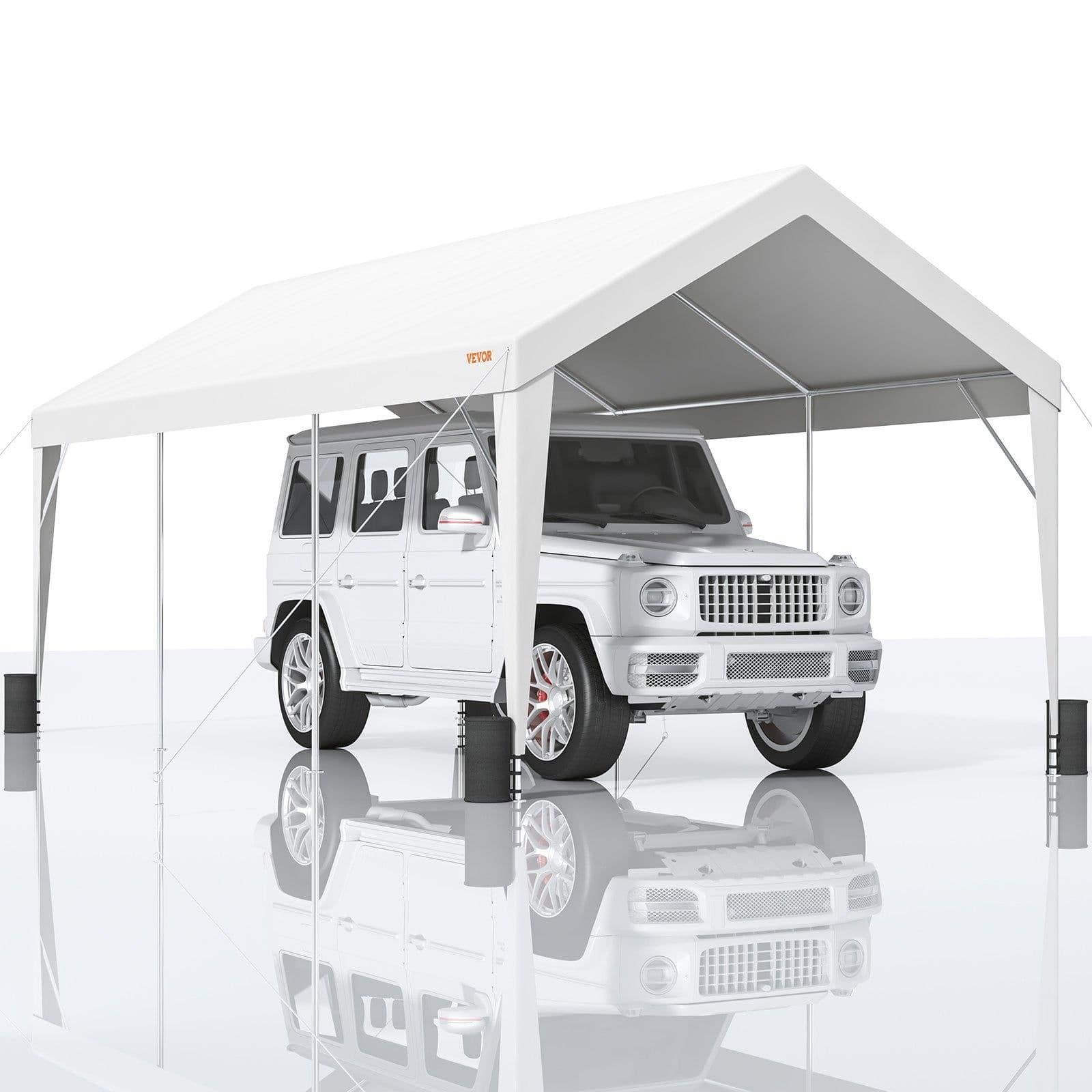 image-VEVOR Carport, 10x20 ft Heavy Duty Car Canopy Garage Boat Shelter Party Tent with 8 Reinforced Poles and 4 Weight Bags, UV Resistant Waterproof All-Season Tarp for SUV, F150, Car, Truck, Boat