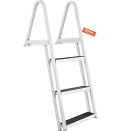 image-VEVOR Dock Ladder, Removable 3 Steps, 350 lbs Load Capacity, Aluminum Alloy Pontoon Boat Ladder with 4'' Wide Step & Nonslip Mat, Easy to Install for Ship/Lake/Pool/Marine Boarding