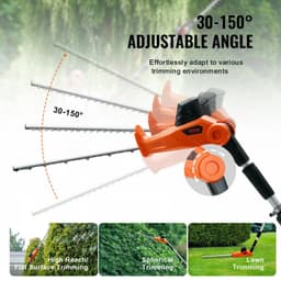 image-VEVOR 20V Cordless Hedge Trimmer, 18 inch Double-edged Steel Blade, Pole Hedge Trimmer Kit 20V Battery, Fast Charger Included, 74"-94" Telescoping Design for High Branches