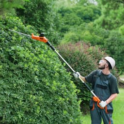 image-VEVOR 20V Cordless Hedge Trimmer, 18 inch Double-edged Steel Blade, Pole Hedge Trimmer Kit 20V Battery, Fast Charger Included, 74"-94" Telescoping Design for High Branches