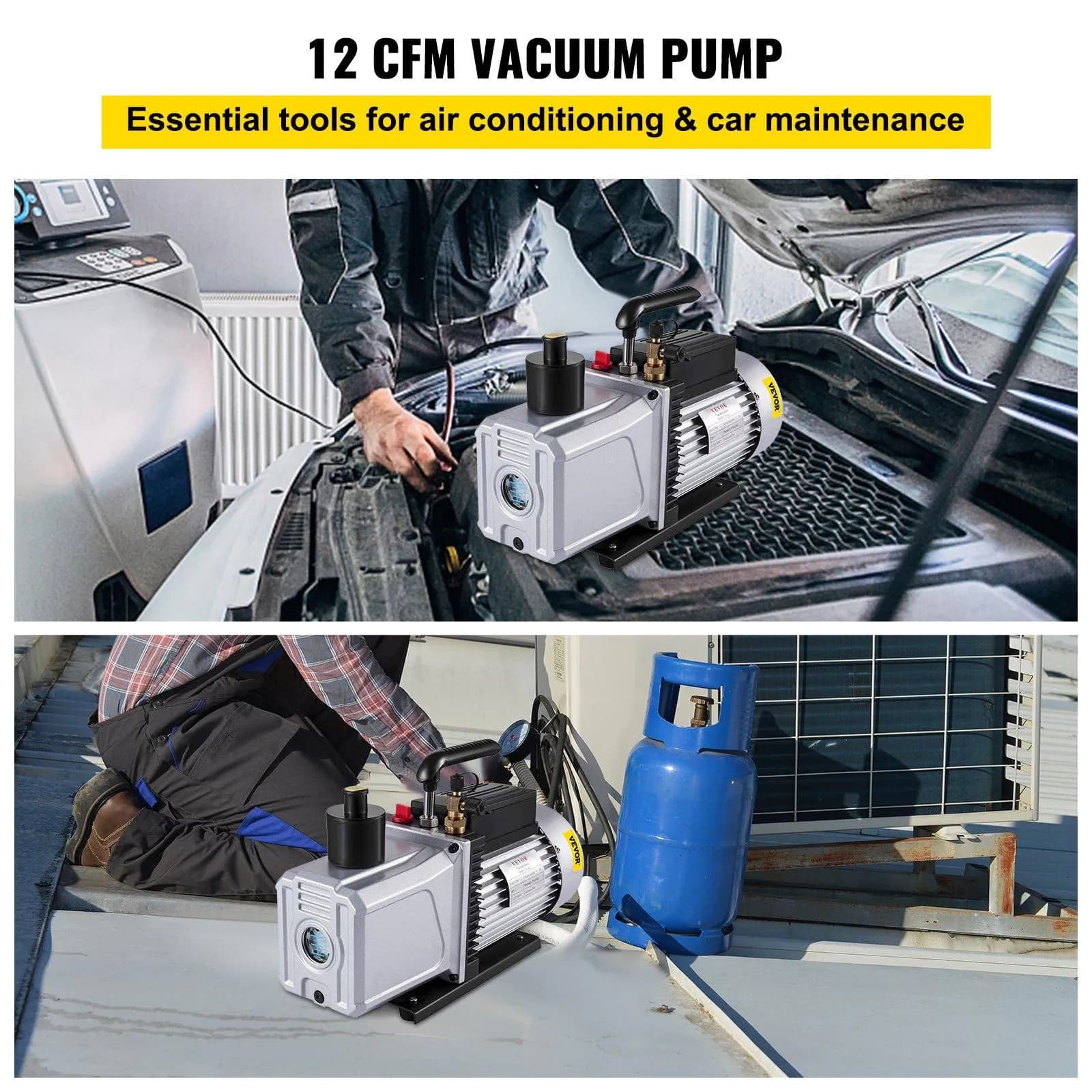 image-VEVOR Vacuum Pump 12CFM 1 HP Single Stage Air Conditioning Vacuum Pump 110V 5PA Ultimate Vacuum Refrigerant HVAC Air Tool Rotary Vane Vacuum Pump for Automobile Vacuum Evacuation (1-Stage, 12CFM)