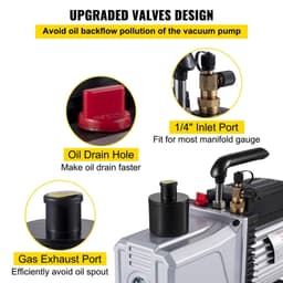 image-VEVOR Vacuum Pump 12CFM 1 HP Single Stage Air Conditioning Vacuum Pump 110V 5PA Ultimate Vacuum Refrigerant HVAC Air Tool Rotary Vane Vacuum Pump for Automobile Vacuum Evacuation (1-Stage, 12CFM)