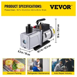 image-VEVOR Vacuum Pump 12CFM 1 HP Single Stage Air Conditioning Vacuum Pump 110V 5PA Ultimate Vacuum Refrigerant HVAC Air Tool Rotary Vane Vacuum Pump for Automobile Vacuum Evacuation (1-Stage, 12CFM)