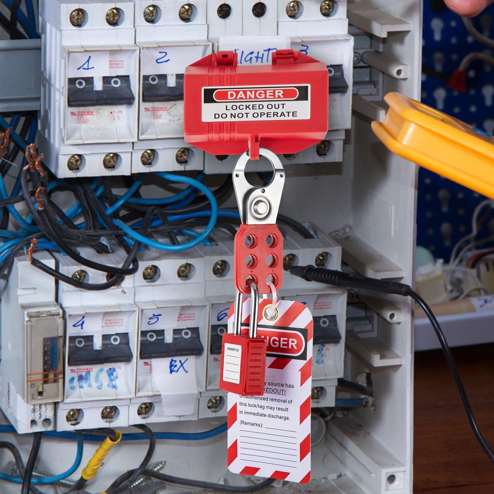 image-VEVOR 43 PCS Lockout Tagout Kits, Electrical Safety Loto Kit Includes Padlocks, 5 Kinds of Lockouts, Hasps, Tags & Ties, Box, Lockout Safety Tools for Electrical Risk Removal in Industrial, Machinery