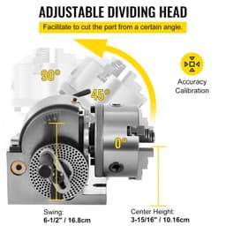image-VEVOR Dividing Head BS-0 5Inch 3 Jaw Chuck Dividing Head Set Precision Semi Universal Dividing Head for Milling Machine Rotary Table Tailstock Milling Set (5 Inch Chuck)