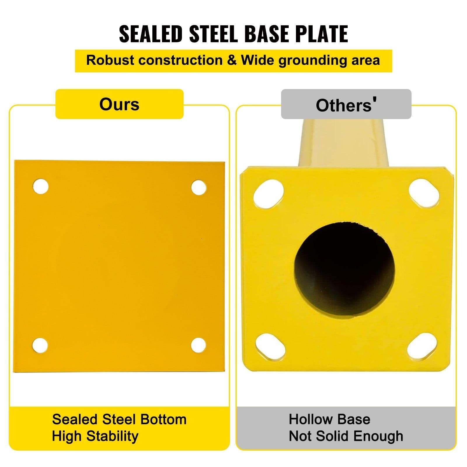 image-VEVOR Safety Bollard, 48 Inch Height Bollard Post, 4.5 Inch Diameter Steel Pipe Safety Bollard Post, Yellow Steel Bollard, Steel Safety Bollard with 8 Anchor Bolts, Perfect for Traffic-Sensitive Area