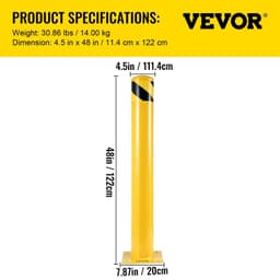 image-VEVOR Safety Bollard, 48 Inch Height Bollard Post, 4.5 Inch Diameter Steel Pipe Safety Bollard Post, Yellow Steel Bollard, Steel Safety Bollard with 8 Anchor Bolts, Perfect for Traffic-Sensitive Area