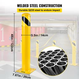 image-VEVOR Safety Bollard, 48 Inch Height Bollard Post, 5.5 Inch Diameter Steel Pipe Safety Bollard Post, Yellow Steel Bollard, Steel Safety Bollard with 8 Anchor Bolts, Perfect for Traffic-Sensitive Area