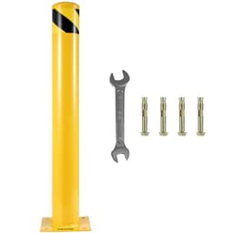image-VEVOR Safety Bollard, 48 Inch Height Bollard Post, 5.5 Inch Diameter Steel Pipe Safety Bollard Post, Yellow Steel Bollard, Steel Safety Bollard with 8 Anchor Bolts, Perfect for Traffic-Sensitive Area