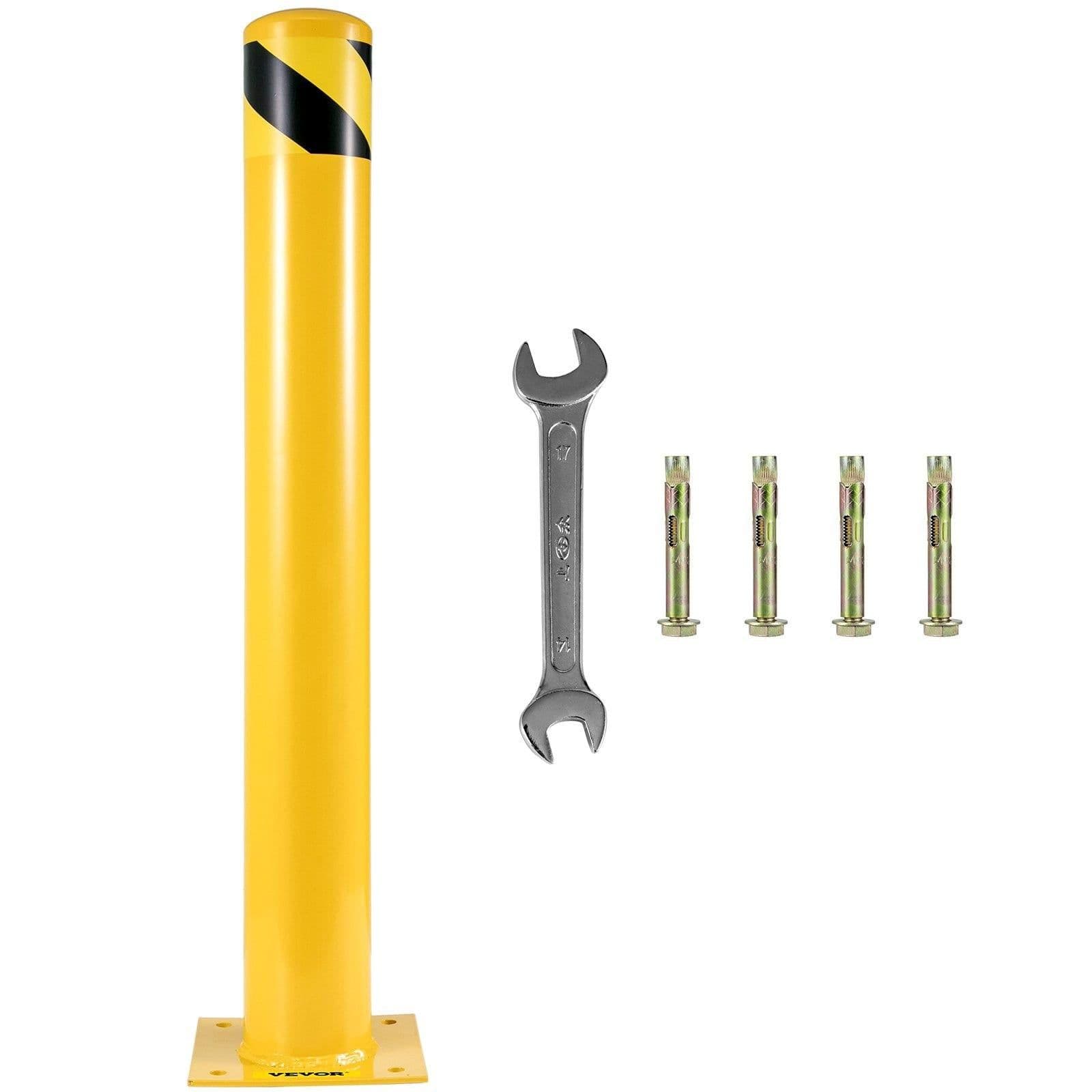image-VEVOR Safety Bollard, 48 Inch Height Bollard Post, 5.5 Inch Diameter Steel Pipe Safety Bollard Post, Yellow Steel Bollard, Steel Safety Bollard with 8 Anchor Bolts, Perfect for Traffic-Sensitive Area