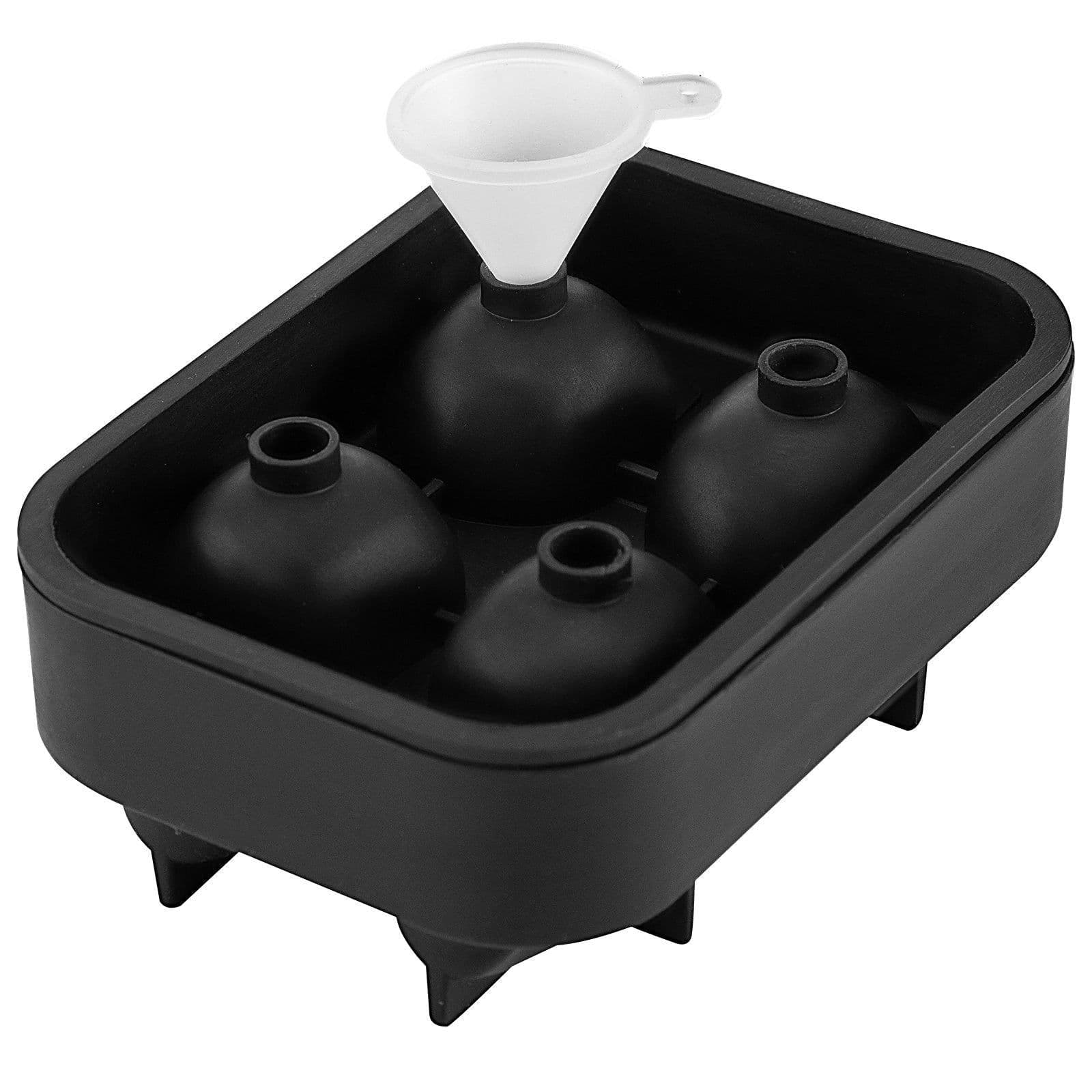 image-VEVOR Skull Ice Cube Tray, 4-Grid Skull Ice Ball Maker, Flexible Black Silicone Ice Tray with Lid & Funnel, Funny Skull Ice Cubes 1.6"x1.8" Each for Beverage, Chocolate, etc. on Parties & Holidays