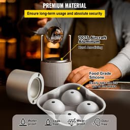 image-VEVOR Ice Ball Press Kit, Anodized 7075 Aluminum, with Silicone Moulds, Large Mat, Stainless Steel Tong & Two Glasses, Double Size Crystal Clear Rounds for Whiskeys, Cocktails on Parties & Holidays