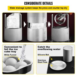 image-VEVOR Ice Ball Press Kit, Anodized 7075 Aluminum, with Silicone Moulds, Large Mat, Stainless Steel Tong & Two Glasses, Double Size Crystal Clear Rounds for Whiskeys, Cocktails on Parties & Holidays